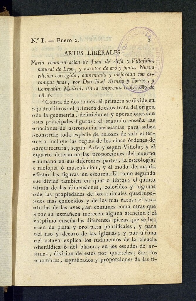 Miniatura de Minerva o el Revisor General del 2 de enero de 1807, nº 1