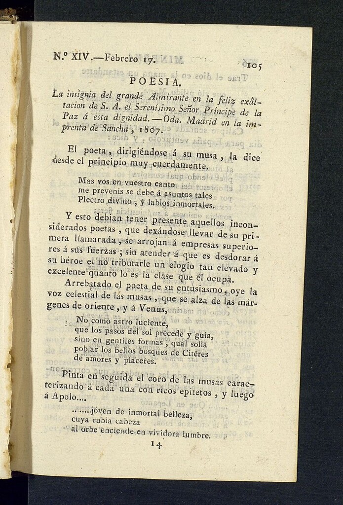 Miniatura de Minerva o el Revisor General del 17 de febrero de 1807, nº 14