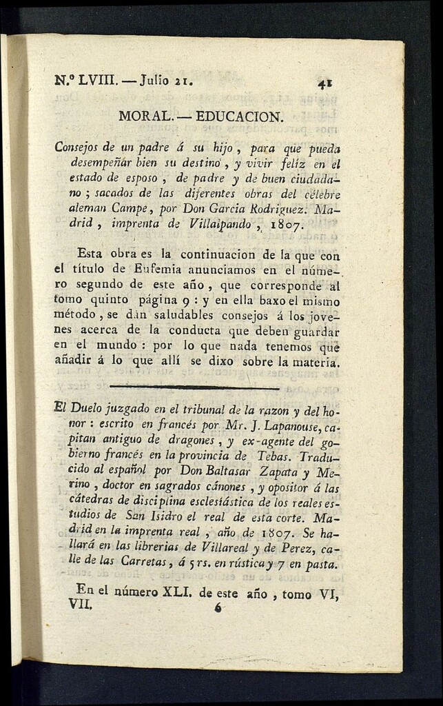 Miniatura de Minerva o el Revisor General del 21 de julio de 1807, nº 58