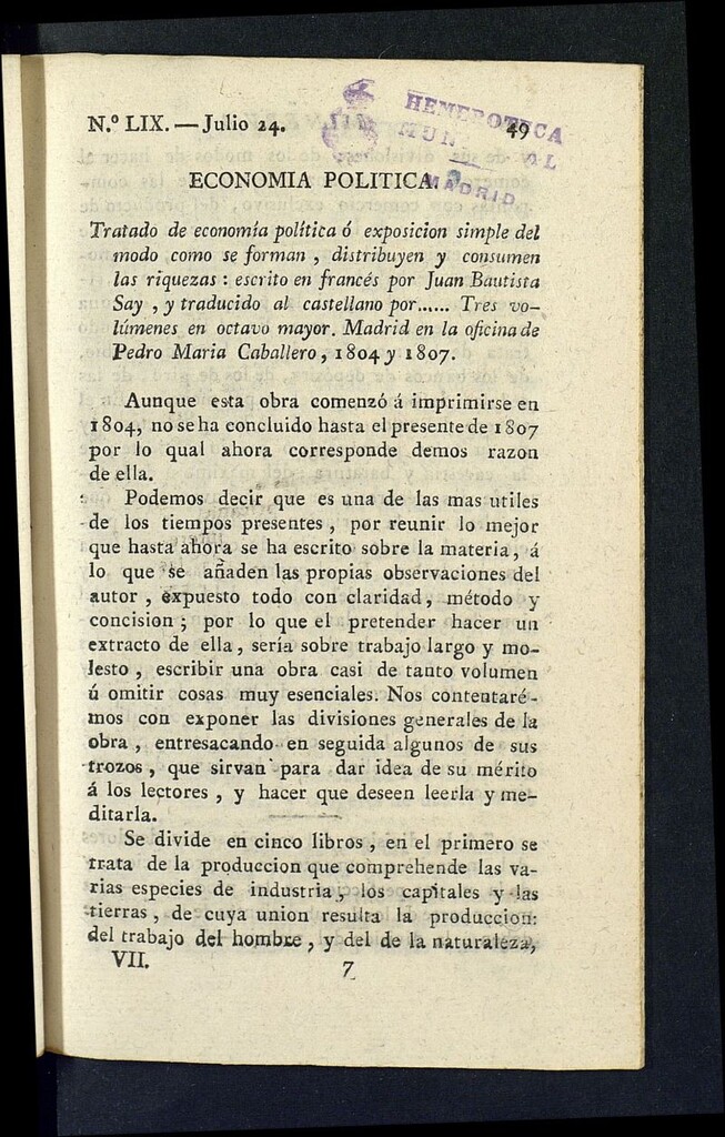 Miniatura de Minerva o el Revisor General el 24 de julio de 1807, nº 59