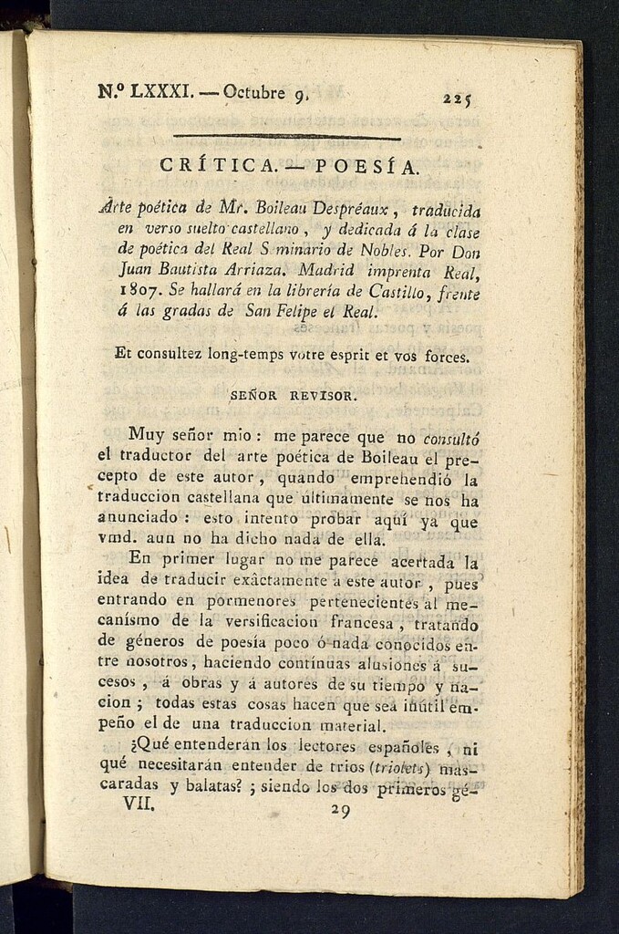 Miniatura de Minerva o el Revisor General del 9 de octubre de 1807, nº 81