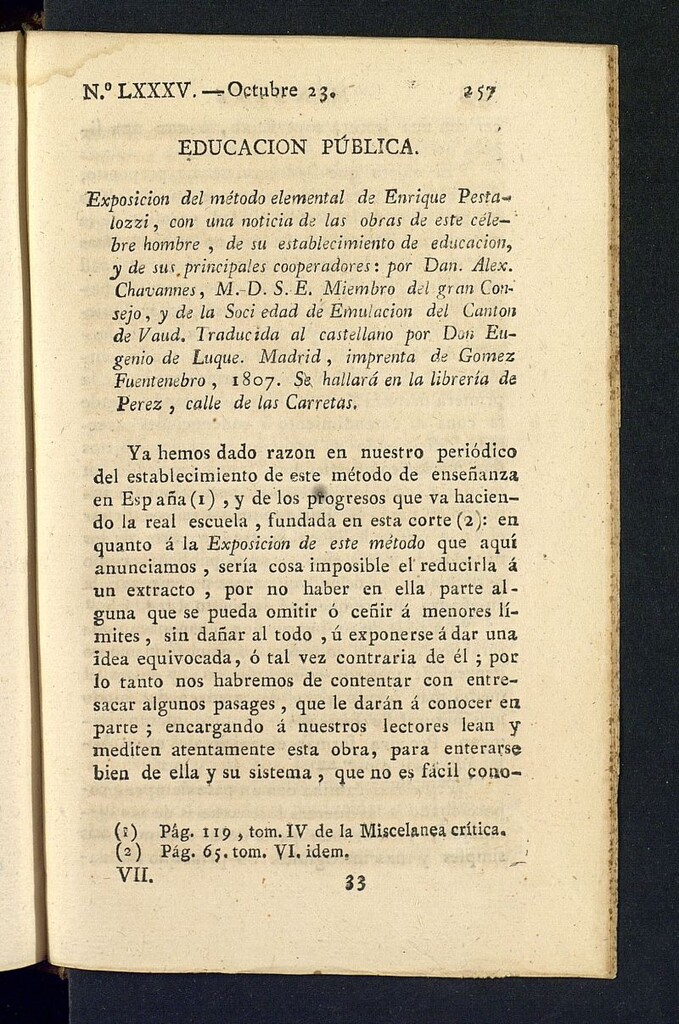 Miniatura de Minerva o el Revisor General del 23 de octubre de 1807, nº 85
