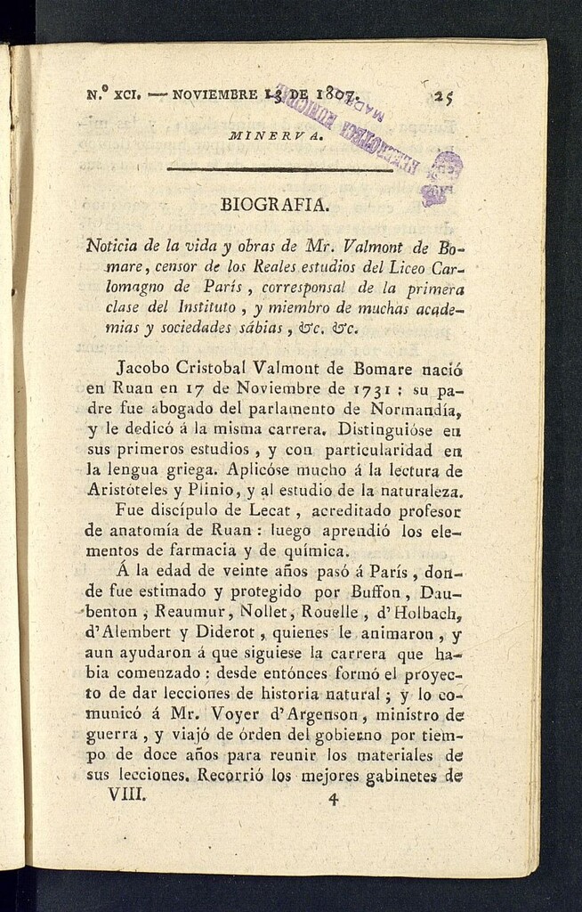 Miniatura de Minerva o el Revisor General del 13 de noviembre de 1807, nº 91