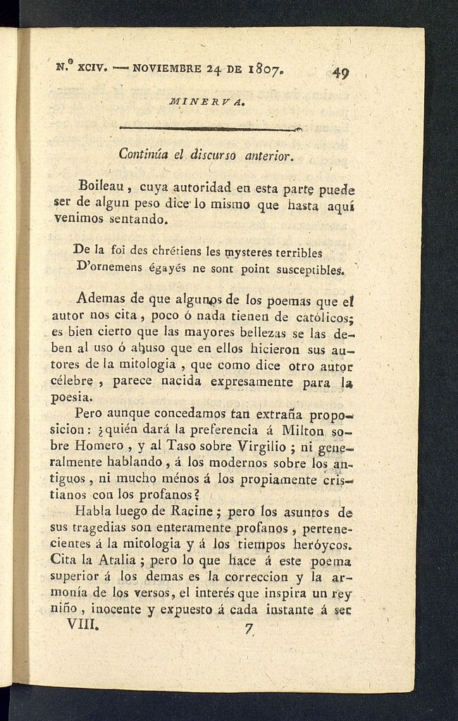 Miniatura de Minerva o el Revisor General del 24 de noviembre de 1807, nº 94