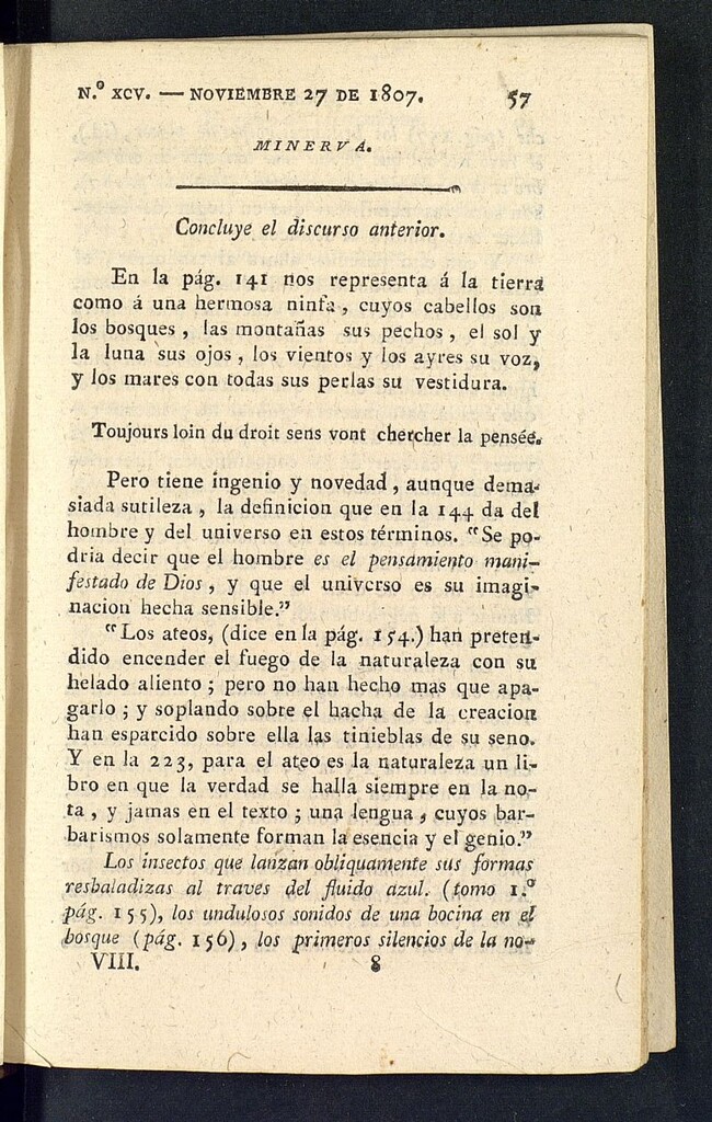 Miniatura de Minerva o el Revisor General del 27 de noviembre de 1807, nº 95