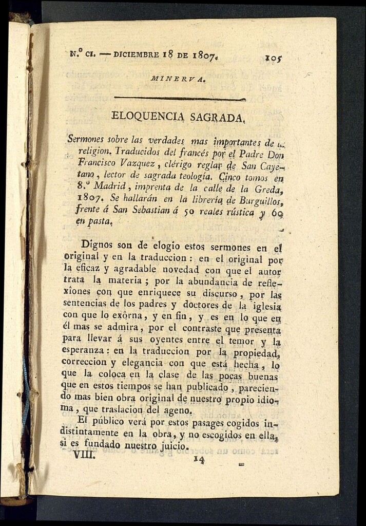 Miniatura de Minerva o el Revisor General del 18 de diciembre de 1807, nº 101