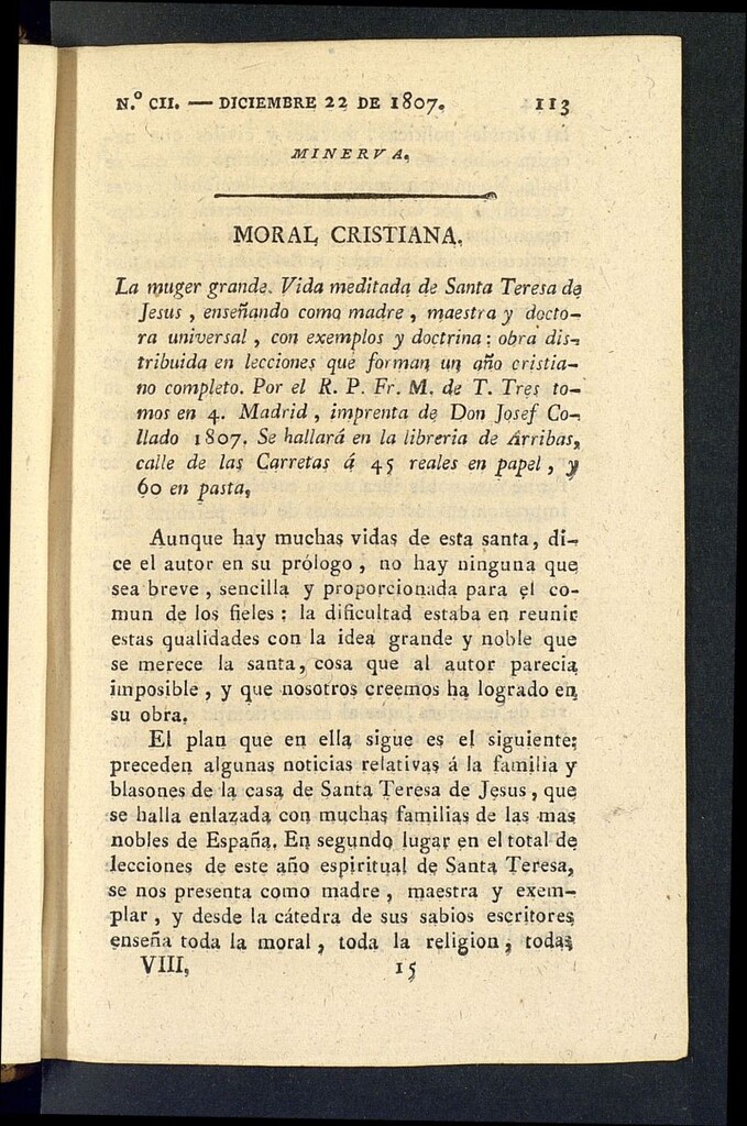 Miniatura de Minerva o el Revisor General del 22 de diciembre de 1807, nº 102