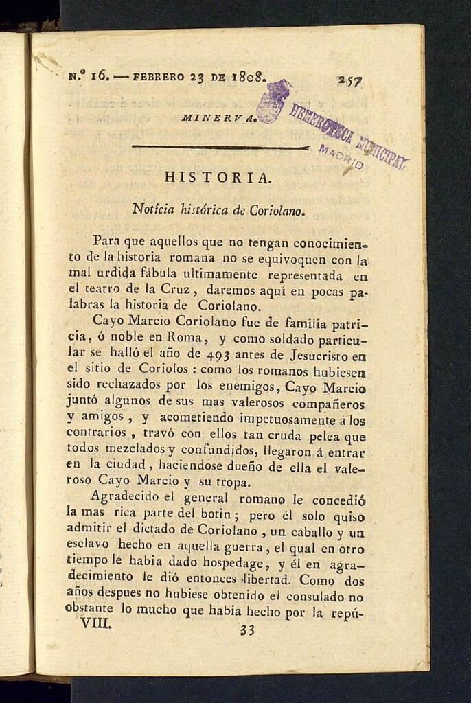 Miniatura de Minerva o el Revisor General del 23 de febrero de 1808, nº 16