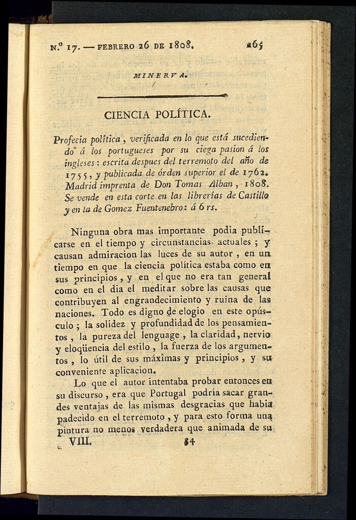 Miniatura de Minerva o el Revisor General del 26 de febrero de 1808, nº 17