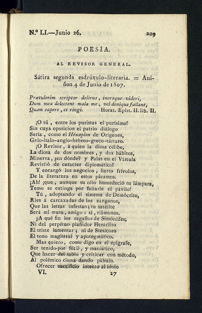 Miniatura de Minerva o el Revisor General del 26 de junio de 1807, nº 51