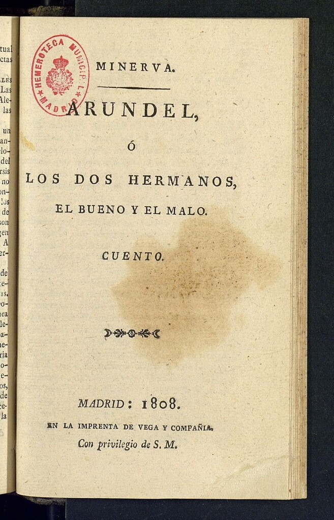 Miniatura de Minerva o el Revisor General de 1808, Arundel (cuento).