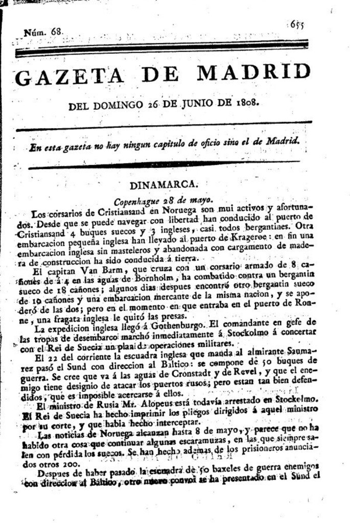 Miniatura de Gazeta de Madrid del Domingo 26 de Junio de 1808