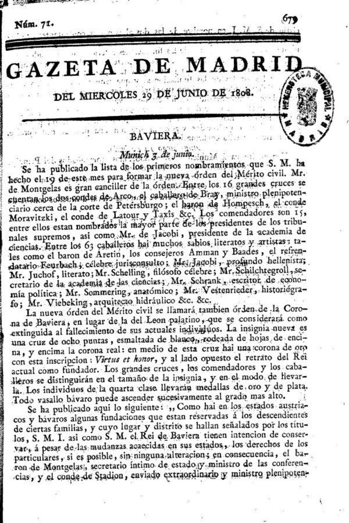 Miniatura de Gazeta de Madrid del Miércoles 29 de junio de 1808