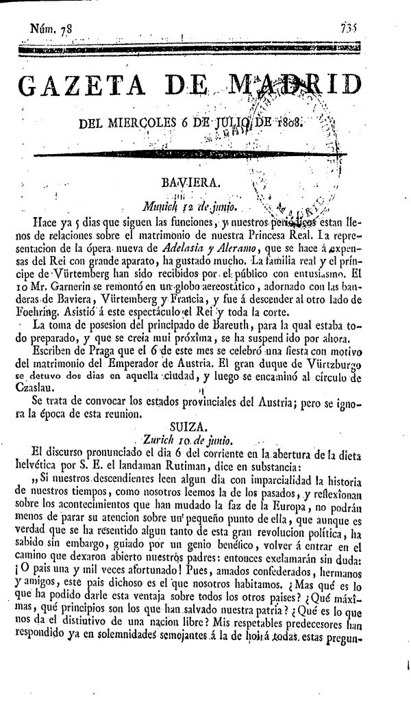 Miniatura de Gazeta de Madrid del Miércoles 6 de Julio de 1808