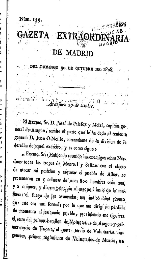 Miniatura de Gazeta de Madrid del domingo 30 de octubre de 1808