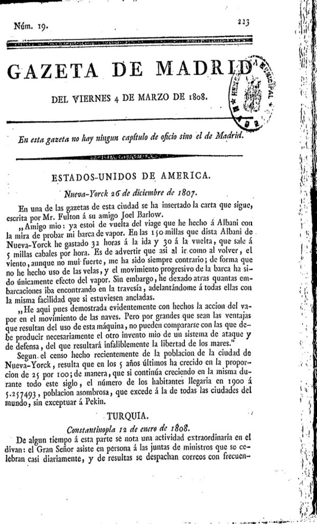 Miniatura de Gazeta de Madrid del viernes 4 de marzo de 1808