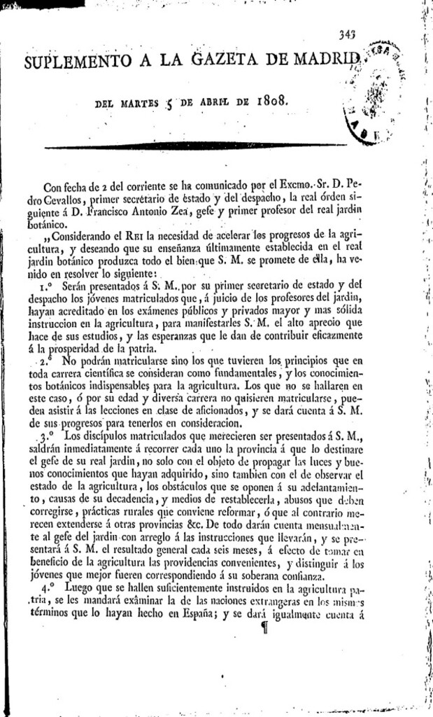 Miniatura de Gazeta de Madrid del martes 5 de abril de 1808 (Suplemento)