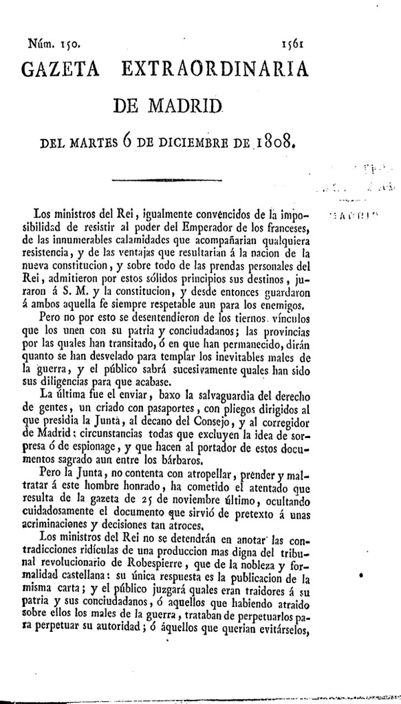 Miniatura de Gazeta de Madrid del martes 6 de Diciembre de 1808
