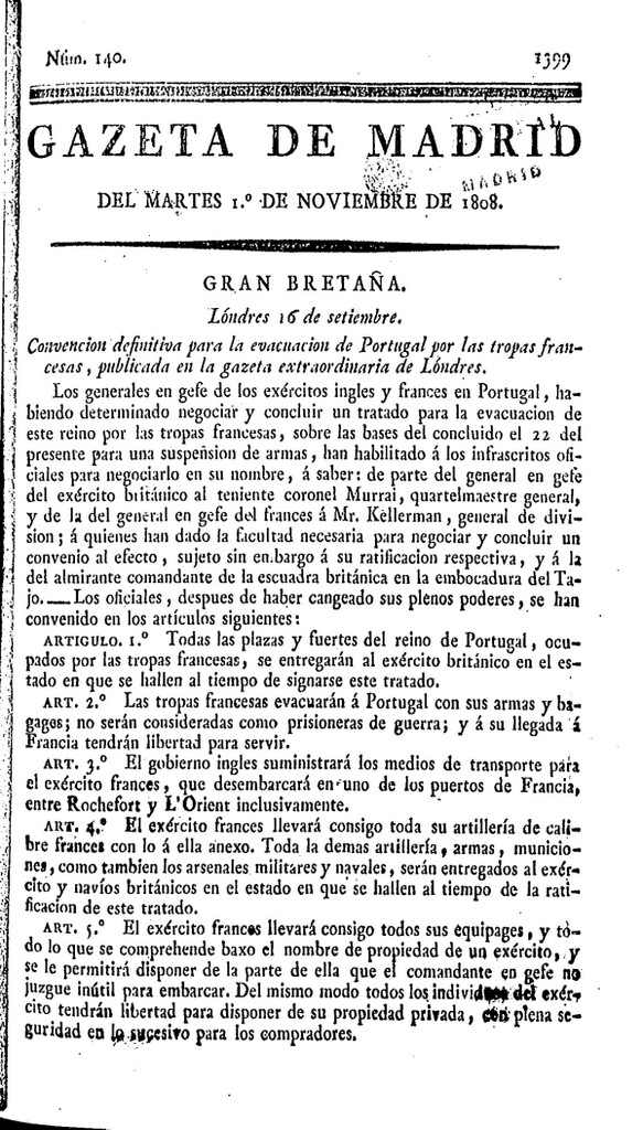 Miniatura de Gazeta de Madrid del martes 1 de noviembre de 1808