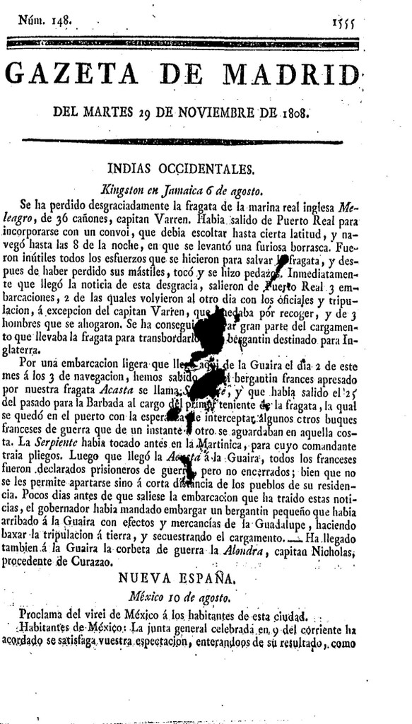 Miniatura de Gazeta de Madrid del martes 29 de noviembre de 1808