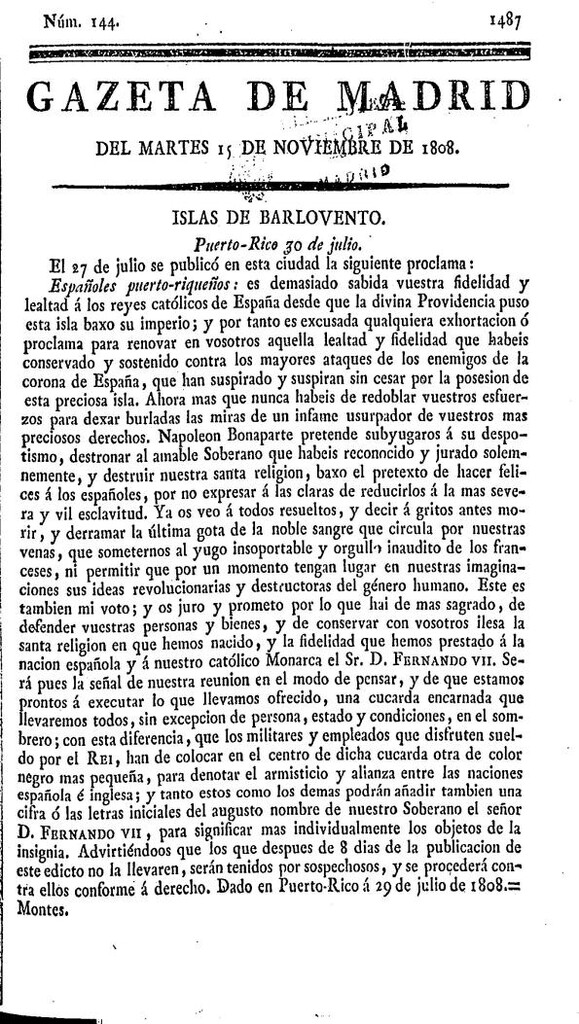 Miniatura de Gazeta de Madrid del martes 15 de noviembre de 1808