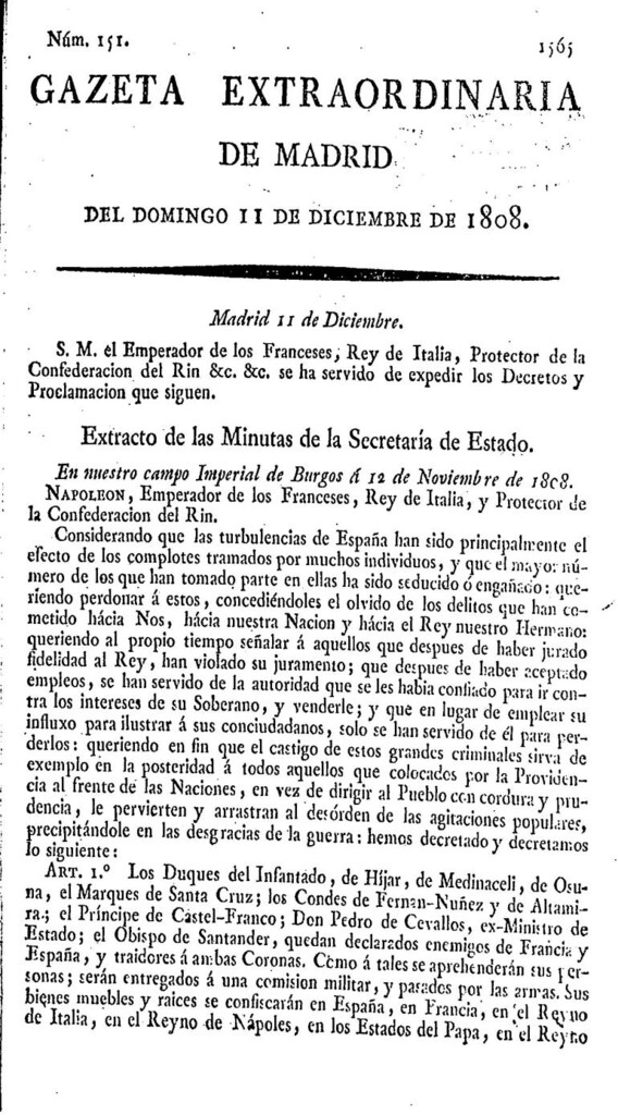 Miniatura de Gazeta de Madrid del domingo 11 de Diciembre de 1808