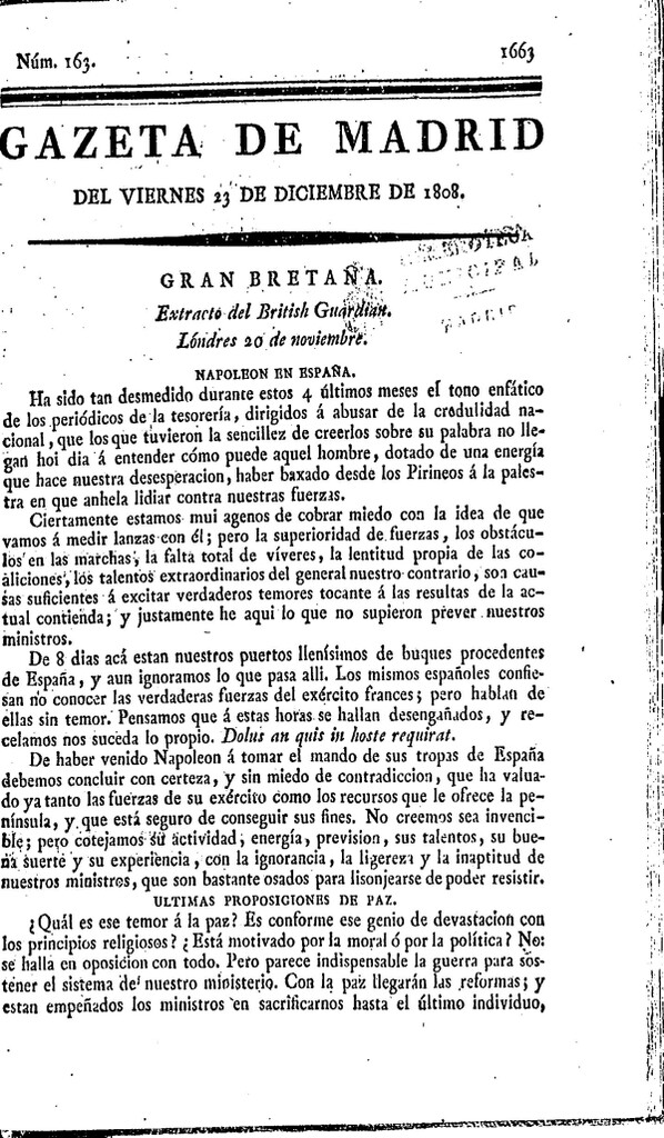 Miniatura de Gazeta de Madrid del viernes 23 de Diciembre de 1808