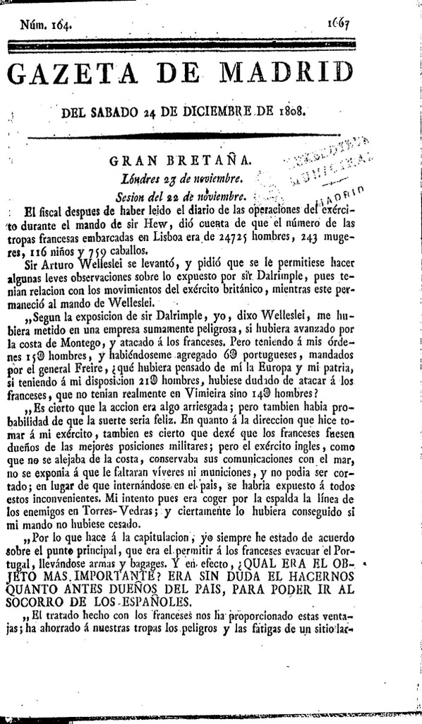 Miniatura de Gazeta de Madrid del sábado 24 de Diciembre de 1808