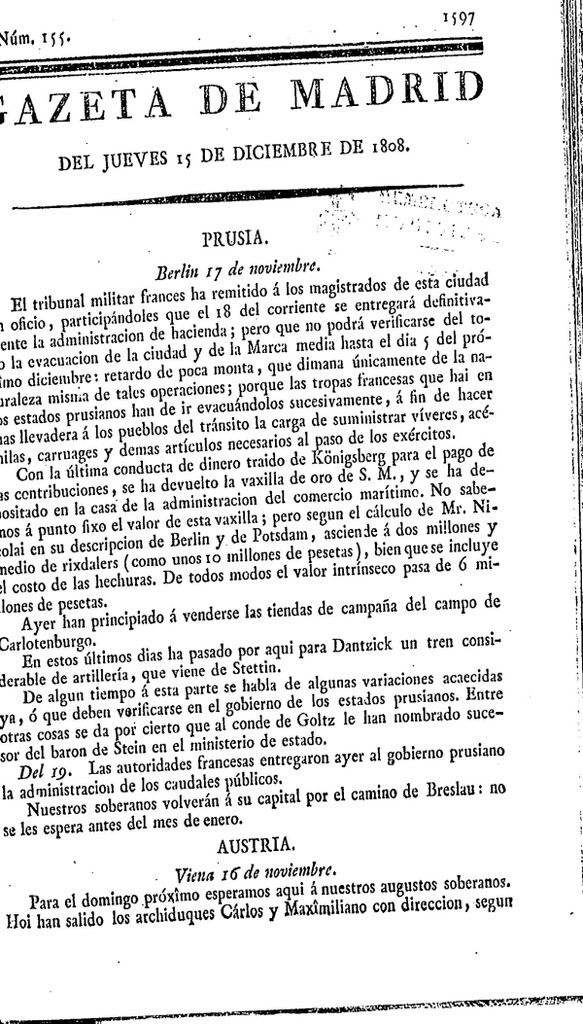 Miniatura de Gazeta de Madrid del jueves 15 de Diciembre de 1808