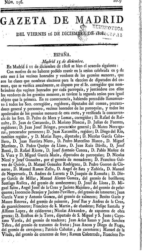 Miniatura de Gazeta de Madrid del viernes 16 de Diciembre de 1808