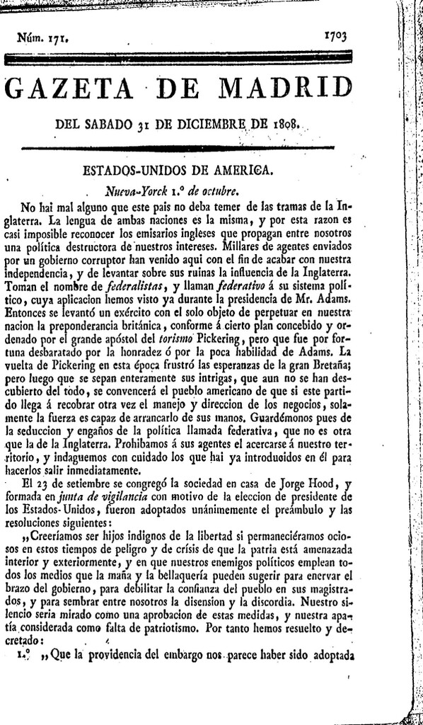 Miniatura de Gazeta de Madrid del sábado 31 de Diciembre de 1808