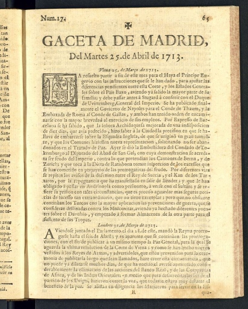 Miniatura de Gaceta de Madrid del del 25 de abril de 1713, nº 17