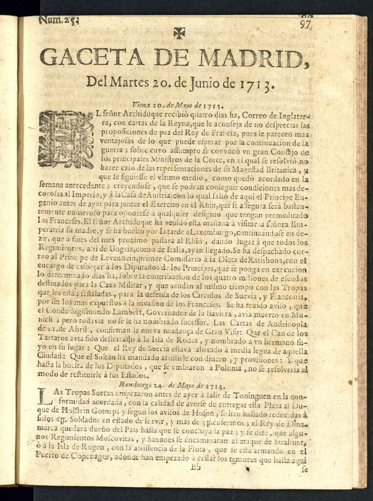 Miniatura de Gaceta de Madrid del del 20 de junio de 1713, nº 25