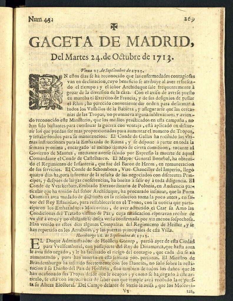 Miniatura de Gaceta de Madrid del del 24 de octubre de 1713, nº 43