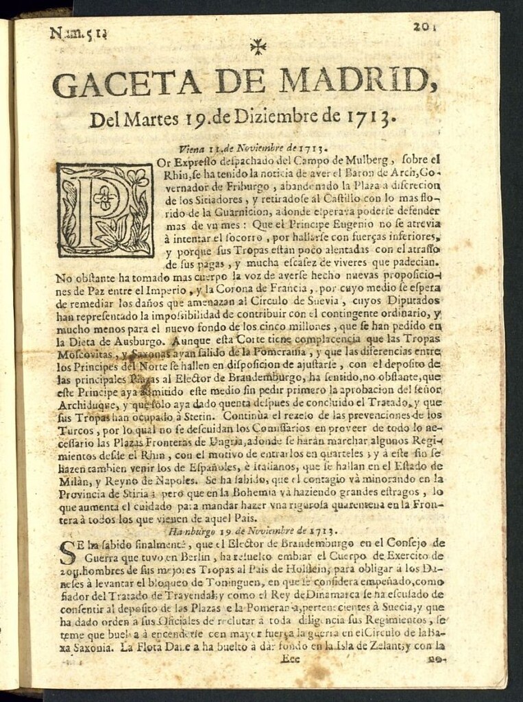 Miniatura de Gaceta de Madrid del del 19 de diciembre de 1713, nº 51