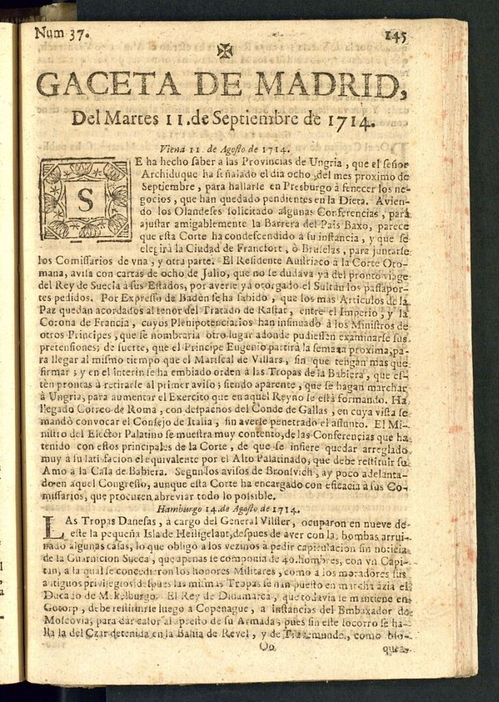 Miniatura de Gaceta de Madrid del del 11 de septiembre de 1714, nº 37