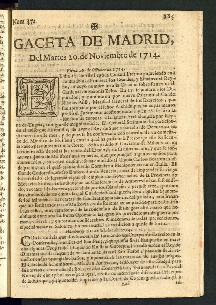 Miniatura de Gaceta de Madrid del del 20 de noviembre de 1714, nº 47