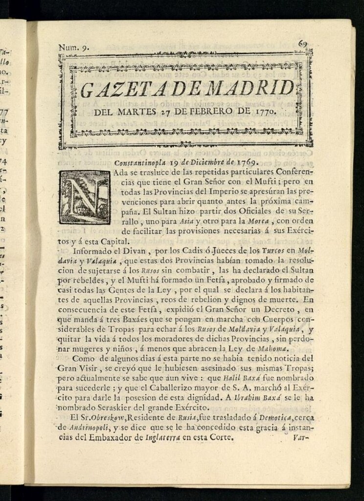 Miniatura de Gazeta de Madrid del 27 de febrero de 1770