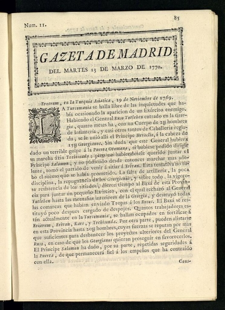 Miniatura de Gazeta de Madrid del 13 de marzo de 1770