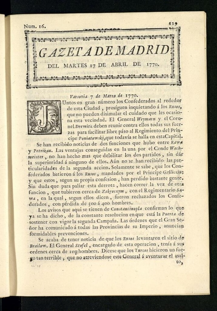 Miniatura de Gazeta de Madrid del 17 de abril de 1770