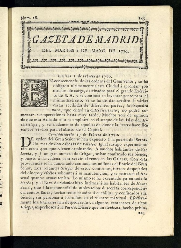 Miniatura de Gazeta de Madrid del 1 de mayo de 1770