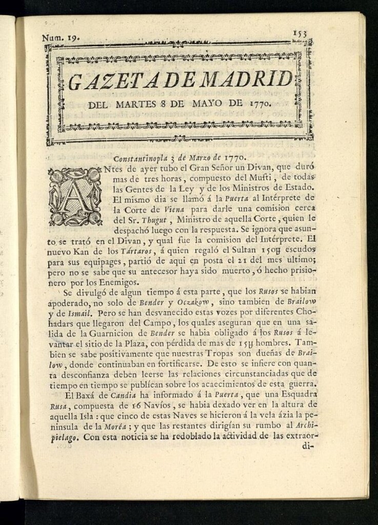 Miniatura de Gazeta de Madrid del 8 de mayo de 1770
