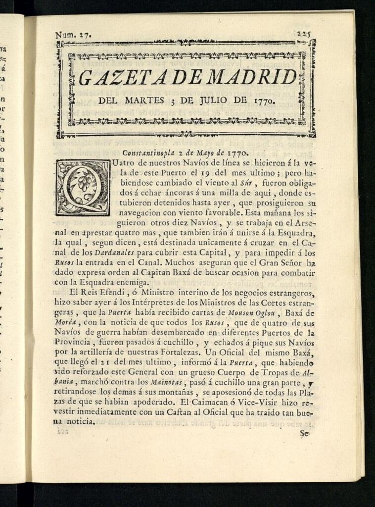 Miniatura de Gazeta de Madrid del 3 de julio de 1770