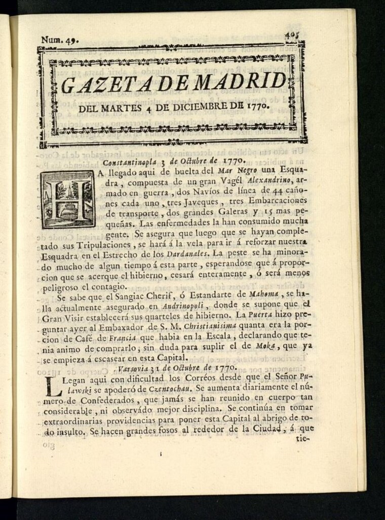 Miniatura de Gazeta de Madrid del 4 de diciembre de 1770