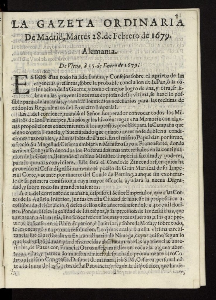 Miniatura de Gaceta de Madrid del 28 de febrero de 1679