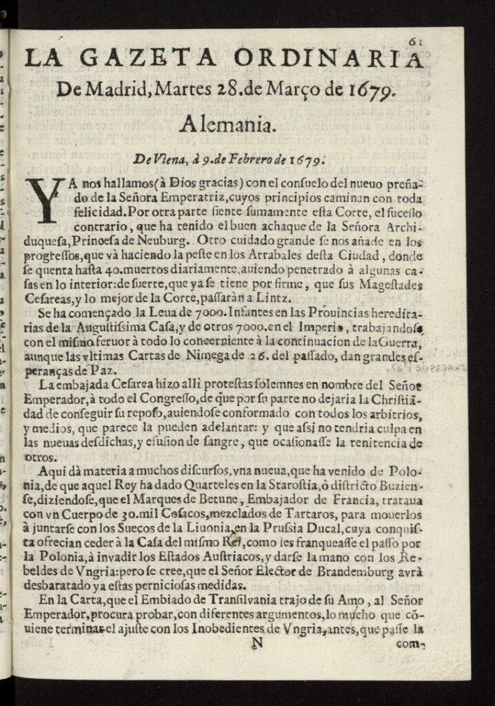 Miniatura de Gaceta de Madrid del 28 de marzo de 1679