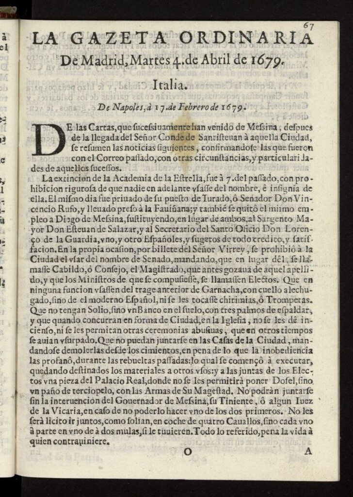 Miniatura de Gaceta de Madrid del 4 de abril de 1679