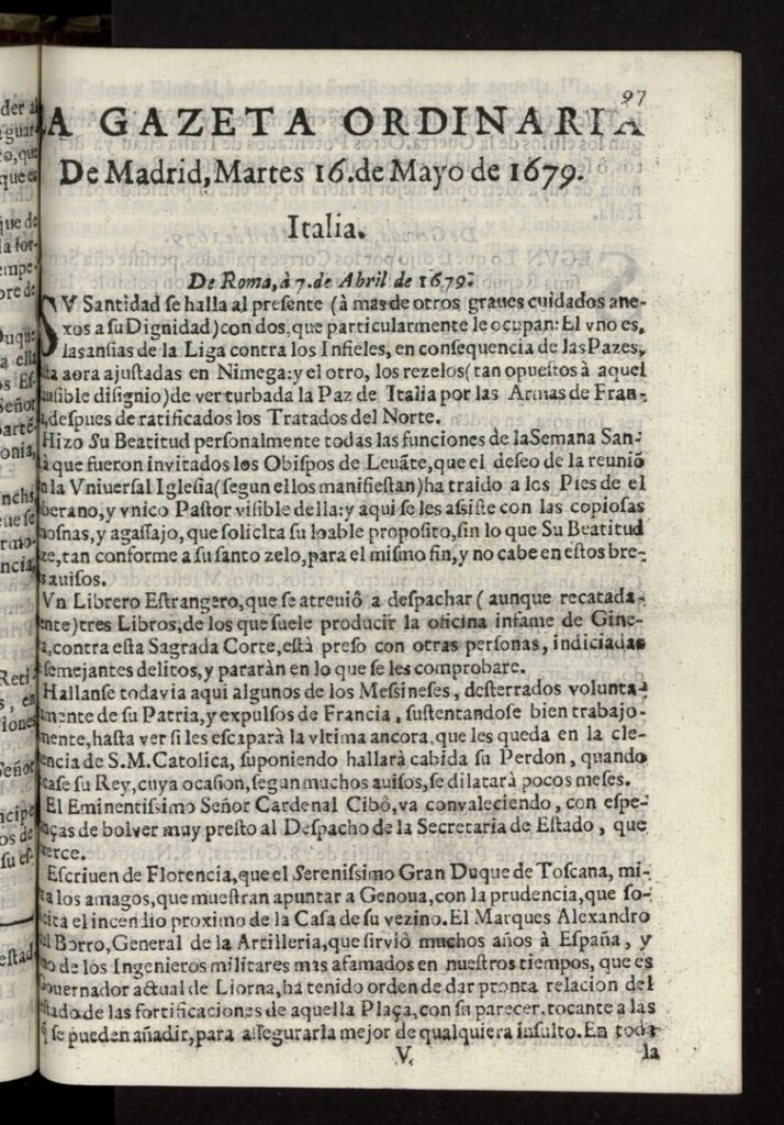 Miniatura de Gaceta de Madrid del 16 de mayo de 1679
