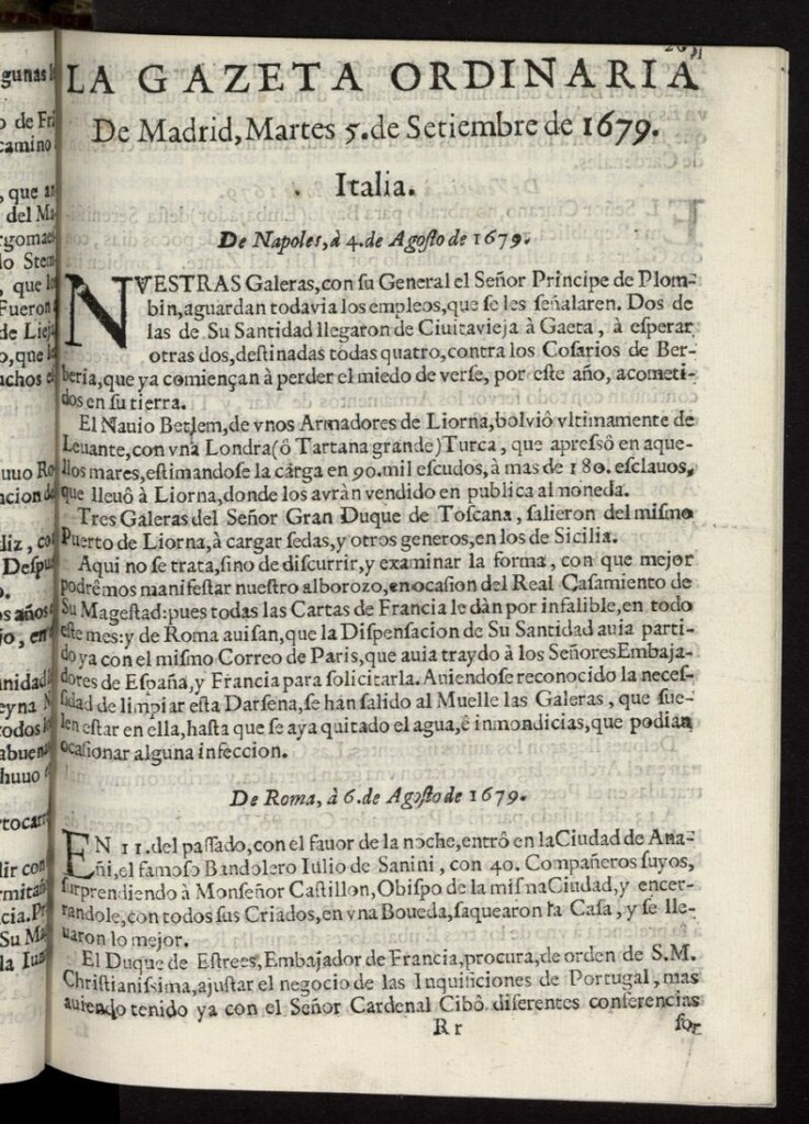 Miniatura de Gaceta de Madrid del 5 de septiembre de 1679