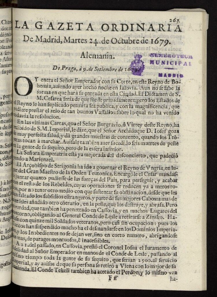 Miniatura de Gaceta de Madrid del 24 de octubre de 1679
